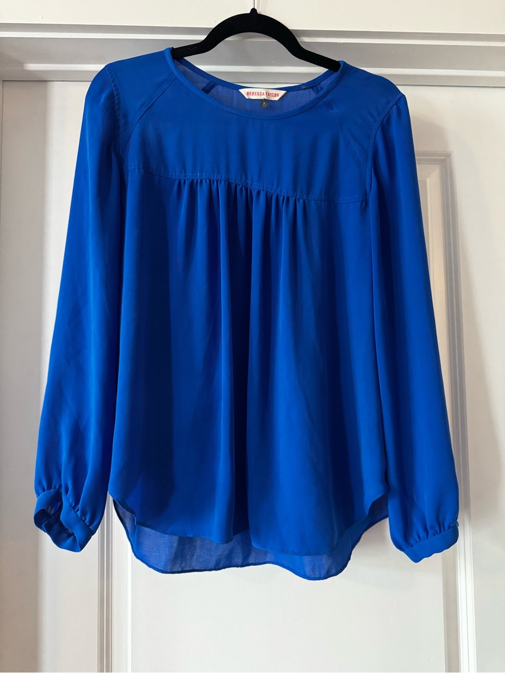 Rebecca Taylor Cobalt Blue Long-Sleeve Gathered Yoke Blouse